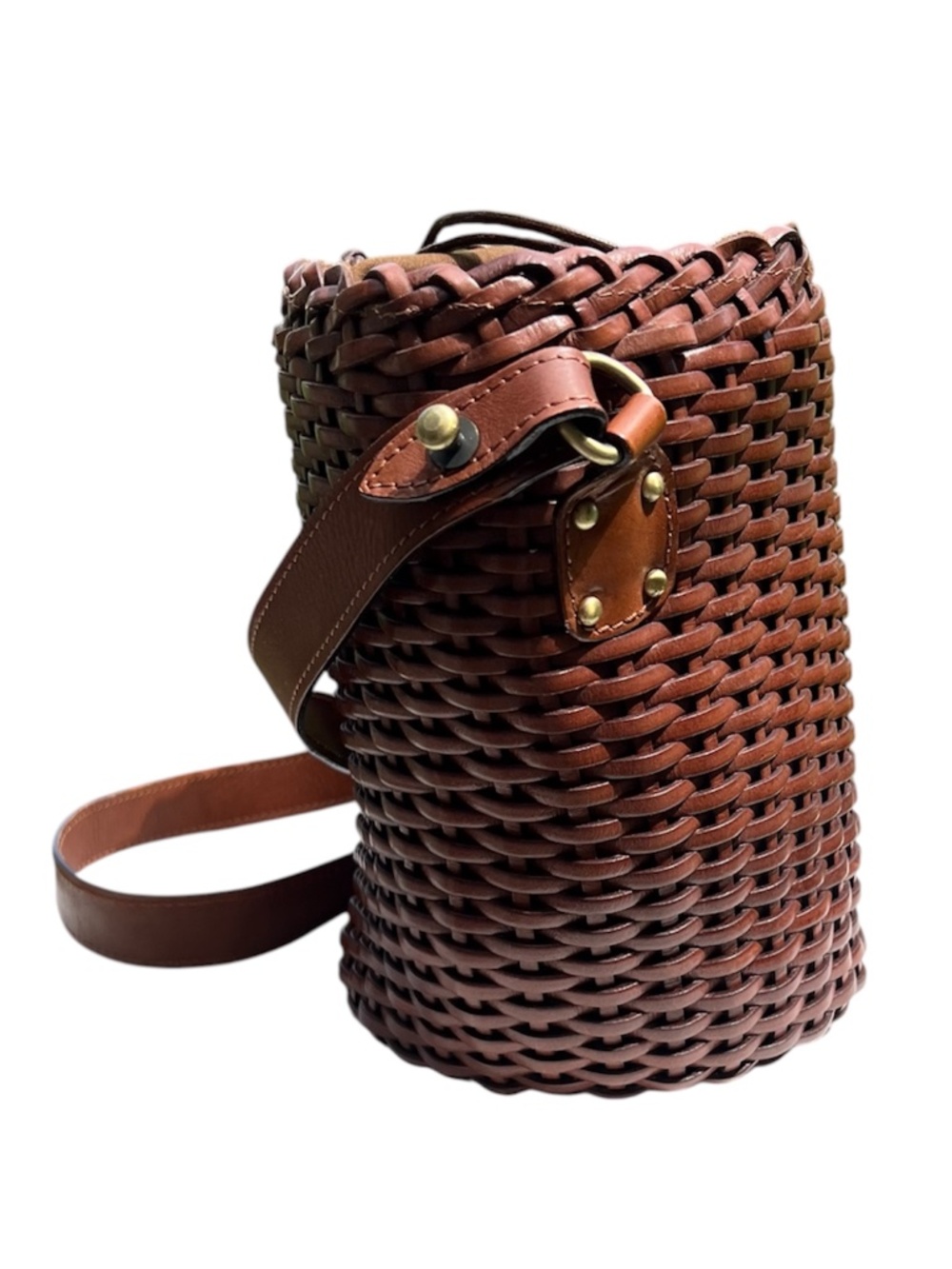 Menotti Firenze Vera Pella Woven Boho Leather Bucket Crossbody Shoulder Bag - Picture 4 of 10